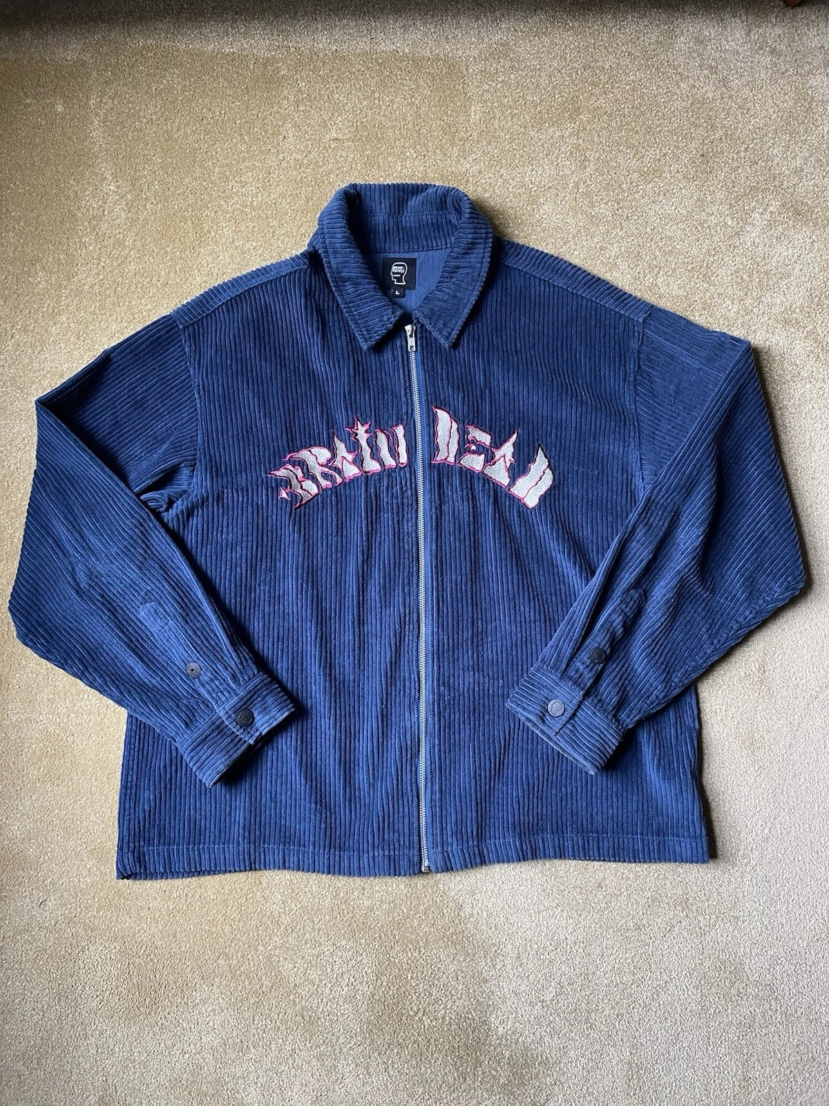 Men’s Brain Dead Cobblestone Cord Zip Shirt Jacket in Navy/Blue Size Large