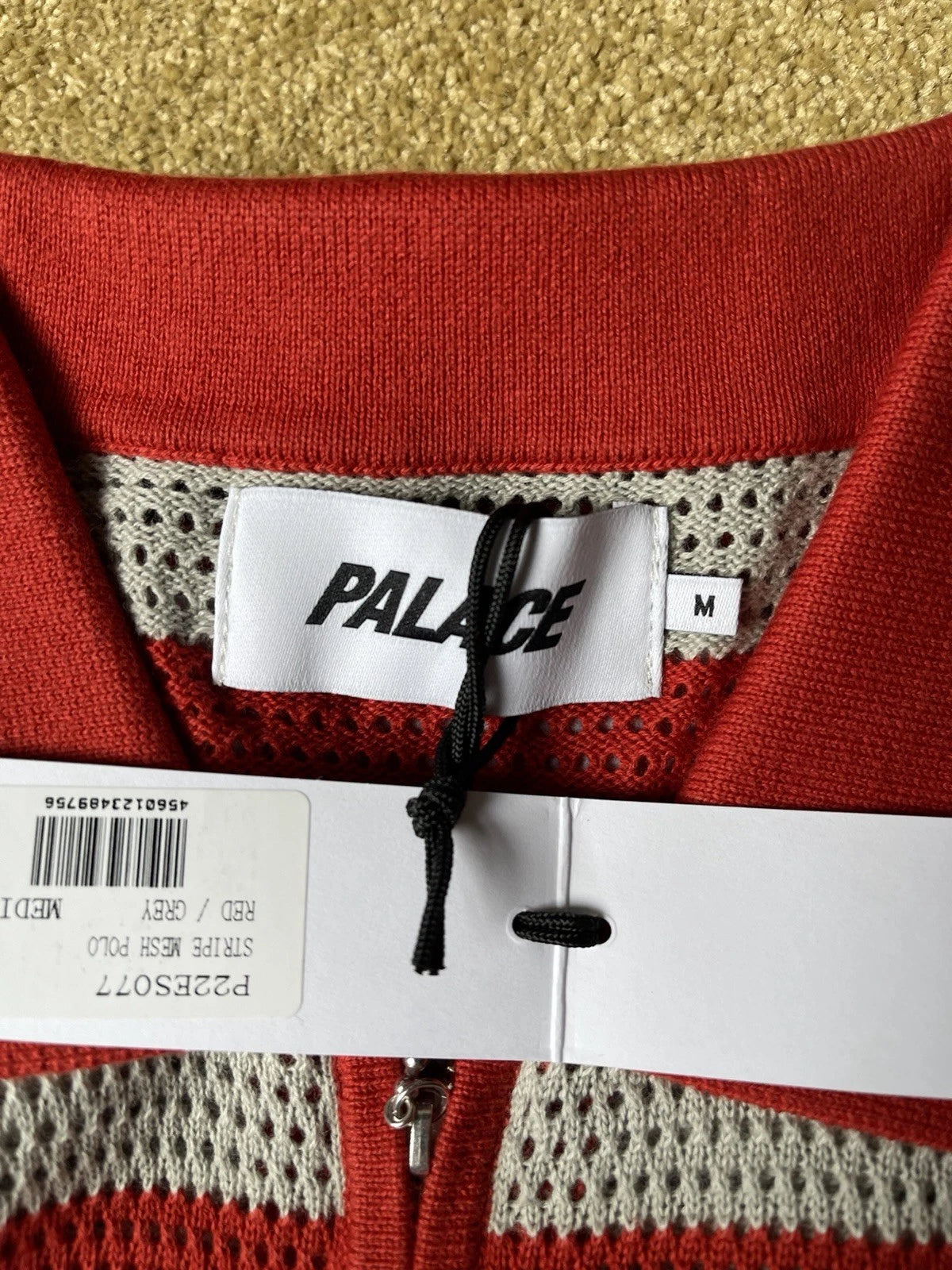 eBay 168569352031 photo 2: Palace Stripe Mesh Knit Polo In Red/Grey (SS 2022) Size M, BNWT