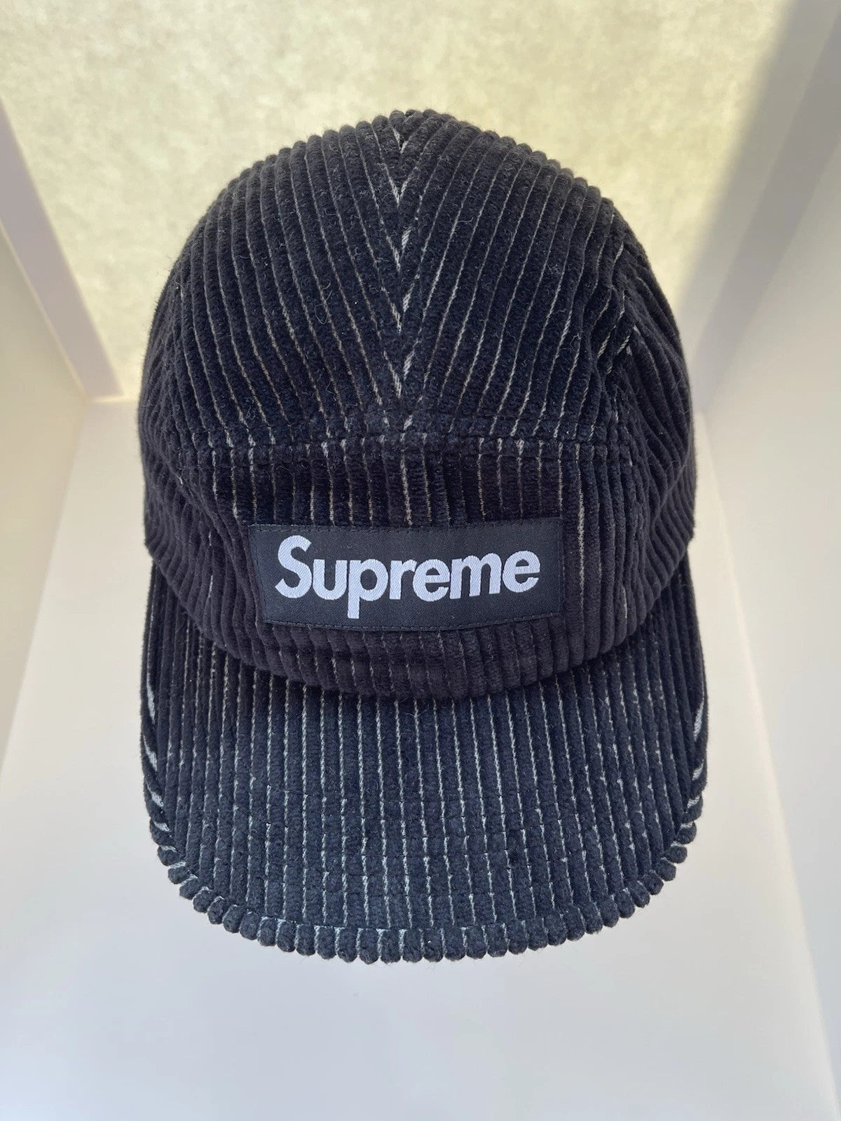 eBay 168443843574 photo 2: Supreme 2-Tone Corduroy Camp Cap In Black (SS 2023) One Size