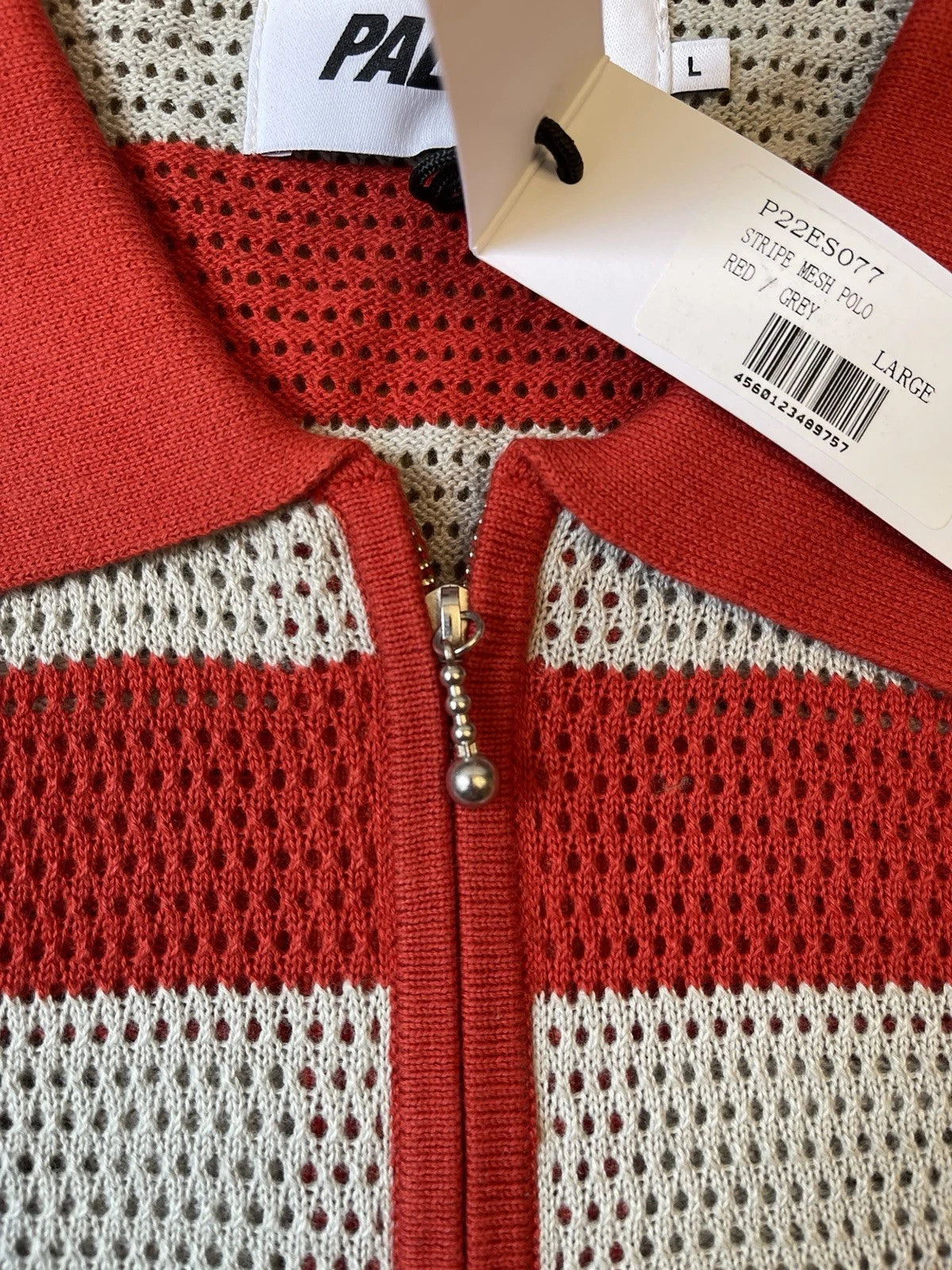 eBay 168563142526 photo 4: Palace Mesh Knit Polo Shirt In Red/Grey (SS 2022) Size L, BNWT