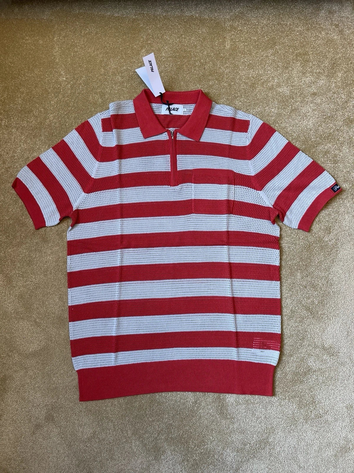 eBay 168563142526 photo 1: Palace Mesh Knit Polo Shirt In Red/Grey (SS 2022) Size L, BNWT