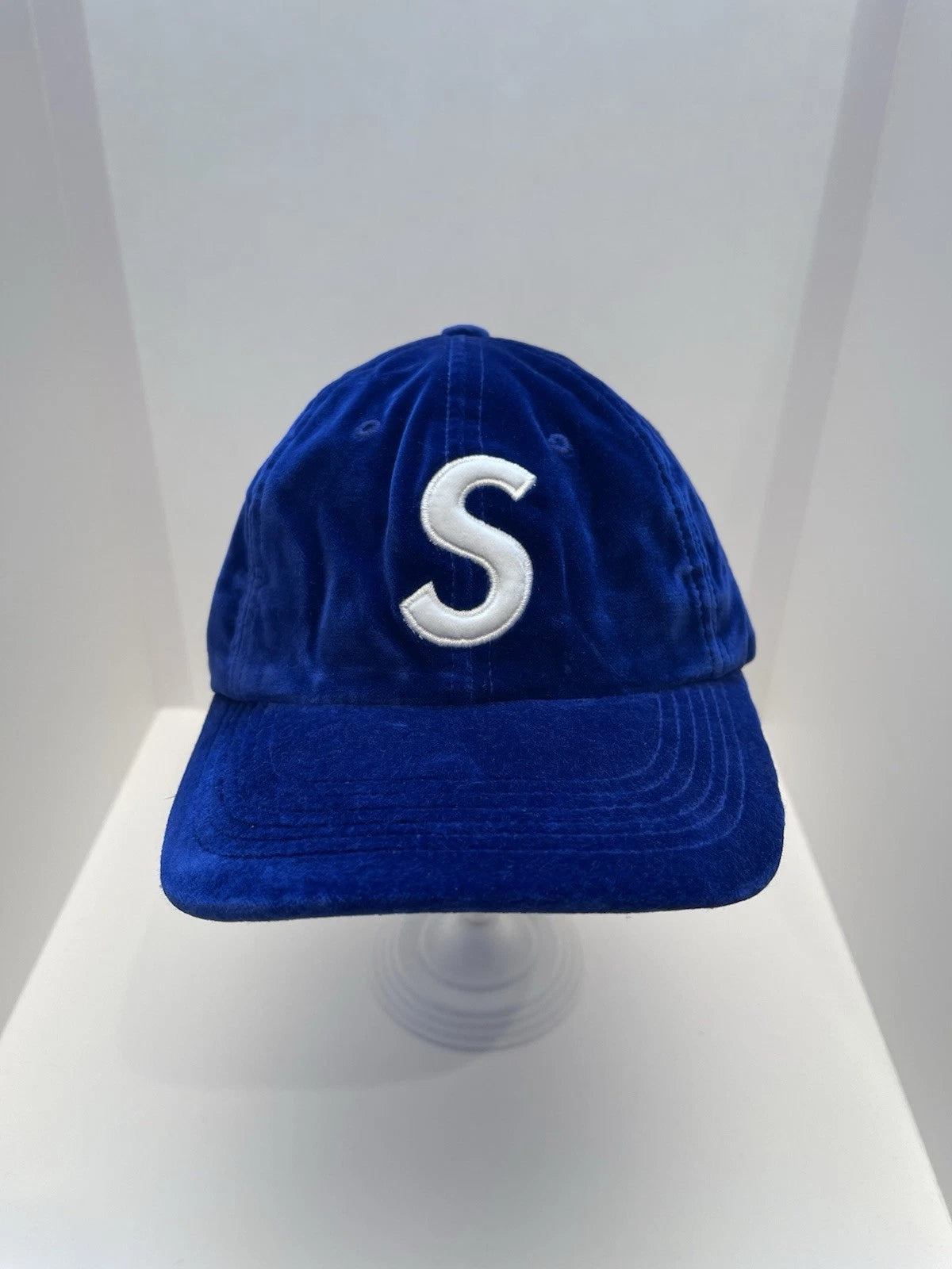 eBay 168540177610 photo 1: Supreme Velvet S Logo 6-Panel Cap In Royal Blue (FW 2020) One Size