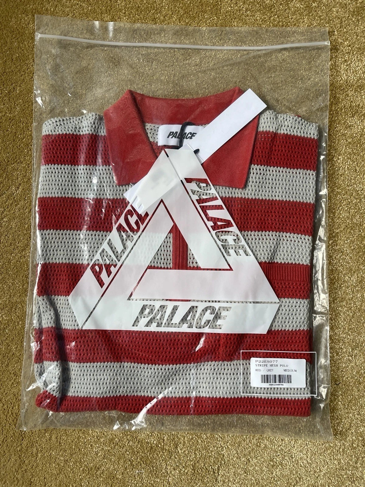 eBay 168569352031 photo 7: Palace Stripe Mesh Knit Polo In Red/Grey (SS 2022) Size M, BNWT