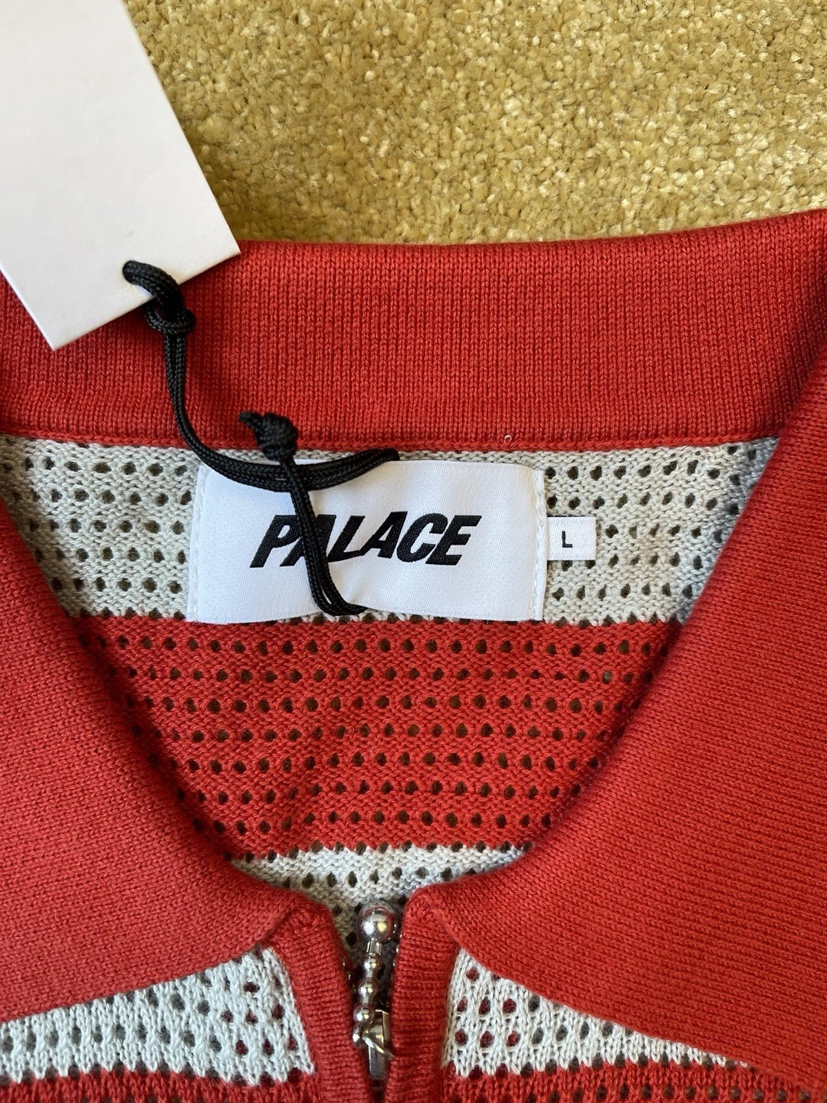 eBay 168563142526 photo 2: Palace Mesh Knit Polo Shirt In Red/Grey (SS 2022) Size L, BNWT