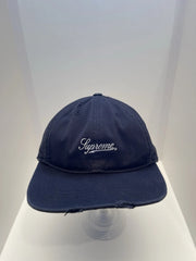 eBay 168535134981 photo 1: Supreme Distressed Script 6-Panel Cap In Black (FW 2025) One Size